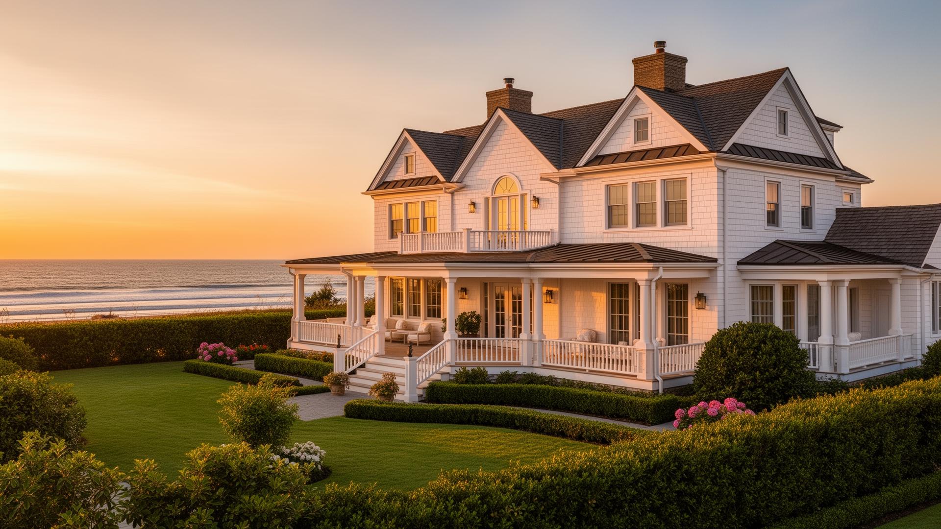 Coastal luxury home in New Jersey at golden hour